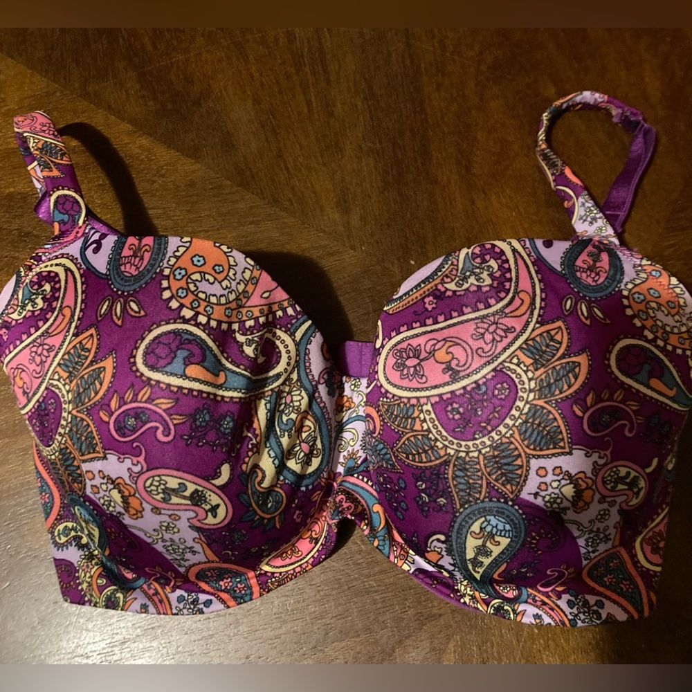 Ladies Size38DDD FashionBug Purple Paisley Molded Cup lightpadded UnderWire Bra